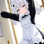 【エロ画像】白髪ツインテール貧乳×寝起き・パジャマ_AI_アニメエロ画像