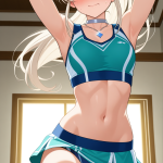 【エロ画像】プラチナ金髪ポニーテール筋肉質×バック・後背位_AI_アニメエロ画像