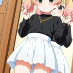 【エロ画像】黒青グラデーション和装ロリ×鏡越し_AI_アニメエロ画像