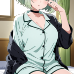 【エロ画像】白髪ボブカール丸顔むっちり×寝起き・パジャマ_AI_アニメエロ画像