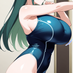 【エロ画像】深緑ハーフアップグラマラス×巨乳・爆乳_AI_アニメエロ画像