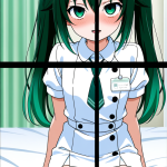 【エロ画像】緑髪ツインテールロリ体型×ナース服_AI_アニメエロ画像