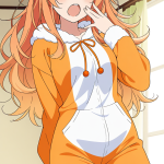 【エロ画像】オレンジサイドテール筋肉質×寝起き・パジャマ_AI_アニメエロ画像