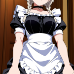 【エロ画像】プラチナ髪ツインおさげ筋肉質×メイド服_AI_アニメエロ画像