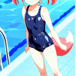 【エロ画像】マゼンタツインテール貧乳小柄×スクール水着_AI_アニメエロ画像