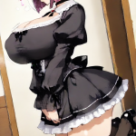 【エロ画像】黒青グラデボブ巨乳ゴスロリ×巨乳・爆乳_AI_アニメエロ画像