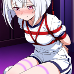 【エロ画像】白髪外ハネボブ長身スレンダー×縛り・拘束_AI_アニメエロ画像