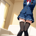 【エロ画像】黒髪三つ編み細身長身×ニーソ・絶対領域_AI_アニメエロ画像