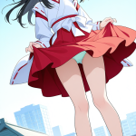 【エロ画像】黒髪ハーフアップ巫女貧乳×野外露出_AI_アニメエロ画像