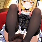 【エロ画像】金ピンクグラデーションセミロン×足コキ_AI_アニメエロ画像