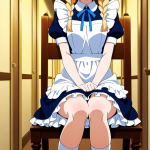【エロ画像】水色ツインおさげスレンダー×メイド服_AI_アニメエロ画像