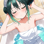 【エロ画像】黒青グラデお団子長身貧乳×お風呂・入浴_AI_アニメエロ画像