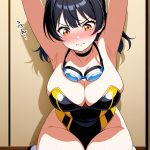 【エロ画像】黒髪ポニーテール巨乳×手縛り・拘束_AI_アニメエロ画像