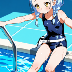 【エロ画像】水色編み込みツインテールロリ×スクール水着_AI_アニメエロ画像