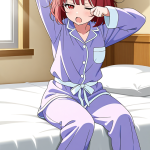 【エロ画像】グラデーションボブ青むっちり×寝起き・パジャマ_AI_アニメエロ画像