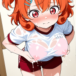 【エロ画像】オレンジくせ毛ショートロリ体型×授乳・母乳_AI_アニメエロ画像
