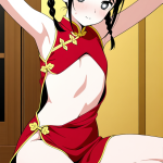【エロ画像】茶髪三つ編み貧乳小柄×貧乳・微乳_AI_アニメエロ画像