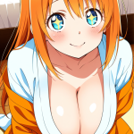 【エロ画像】オレンジ髪ロングむっちり×パイズリ_AI_アニメエロ画像
