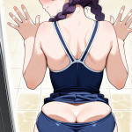 【エロ画像】紫髪ツインおさげむっちり×ガラスお尻押し付け_AI_アニメエロ画像