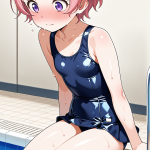【エロ画像】桜色ショート貧乳ロリ×スクール水着_AI_アニメエロ画像