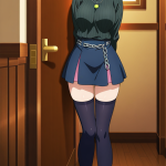 【エロ画像】ライム色ポニーテール背高スレン×ニーソ・絶対領域_AI_アニメエロ画像