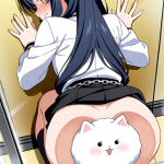 【エロ画像】水色セミロング巨乳スレンダー×ガラスお尻押し付け_AI_アニメエロ画像