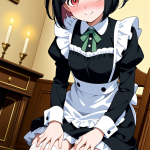 【エロ画像】黒髪外ハネボブ貧乳長身×メイド服_AI_アニメエロ画像