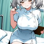 【エロ画像】グレーツインテール巨乳むっちり×ナース服_AI_アニメエロ画像