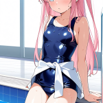 【エロ画像】桜色ロング貧乳小柄×スクール水着_AI_アニメエロ画像