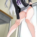 【エロ画像】グレー髪ハーフアップ長身貧乳×バイブ責め_AI_アニメエロ画像