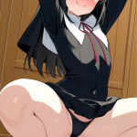 【エロ画像】黒髪ハーフアップ貧乳長身×バック・後背位_AI_アニメエロ画像