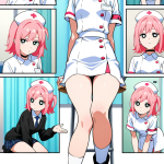 【エロ画像】ピンク髪ハーフアップ貧乳×ナース服_AI_アニメエロ画像