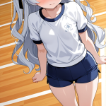 【エロ画像】白髪ウェーブロング小柄むっちり×体操服・ブルマ_AI_アニメエロ画像