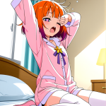 【エロ画像】オレンジ外ハネボブロリ体型×寝起き・パジャマ_AI_アニメエロ画像