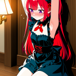 【エロ画像】赤髪ロング貧乳メイド×手縛り・拘束_AI_アニメエロ画像