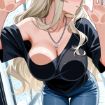 【エロ画像】プラチナブロンドウェーブグラマ×ガラスおっぱい押し付け_AI_アニメエロ画像