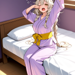 【エロ画像】プラチナ髪ツインおさげむっちり×寝起き・パジャマ_AI_アニメエロ画像