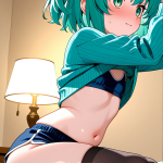 【エロ画像】水色ショート巨乳むっちり×貧乳・微乳_AI_アニメエロ画像