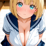 【エロ画像】金髪ボブ巨乳むっちり×パイズリ_AI_アニメエロ画像