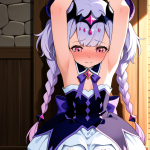 【エロ画像】黒青グラデ三つ編み貧乳×縛り・拘束_AI_アニメエロ画像