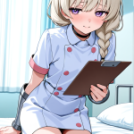 【エロ画像】銀髪三つ編み長身貧乳×ナース服_AI_アニメエロ画像
