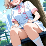 【エロ画像】茶髪刈り上げショートむっちり×野外露出_AI_アニメエロ画像