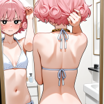 【エロ画像】ピンク髪くせ毛ショート細身×鏡越し_AI_アニメエロ画像