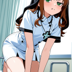【エロ画像】茶髪ウェーブロング貧乳×ナース服_AI_アニメエロ画像