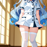 【エロ画像】水色セミロングむっちり×ニーソ・絶対領域_AI_アニメエロ画像