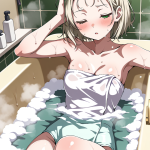 【エロ画像】プラチナブロンドボブ細身長身×お風呂・入浴_AI_アニメエロ画像