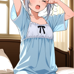 【エロ画像】銀髪お団子細身長身×寝起き・パジャマ_AI_アニメエロ画像
