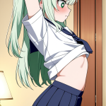 【エロ画像】赤髪セミロング貧乳長身×貧乳・微乳_AI_アニメエロ画像