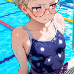 【エロ画像】プラチナ髪の小柄でむ×スクール水着_AI_アニメエロ画像