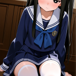 【エロ画像】黒髪ロング貧乳小柄×ニーソ・絶対領域_AI_アニメエロ画像